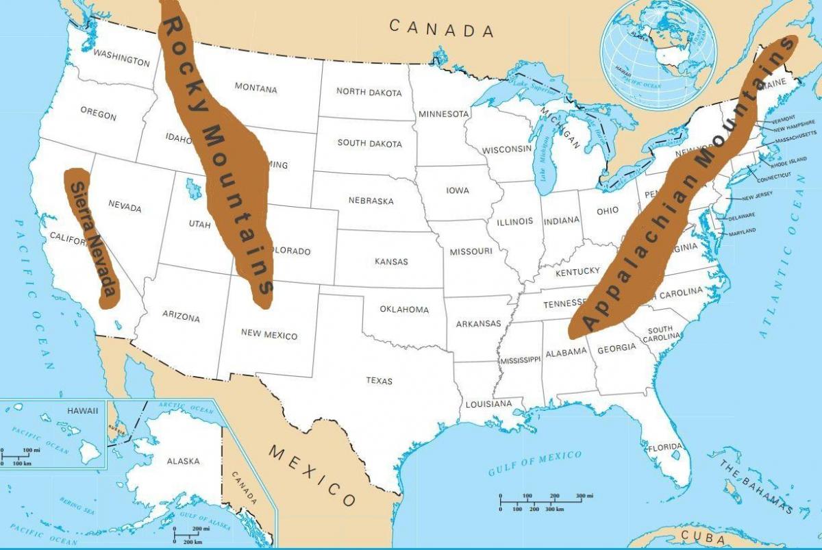 Bergen in de VS kaart