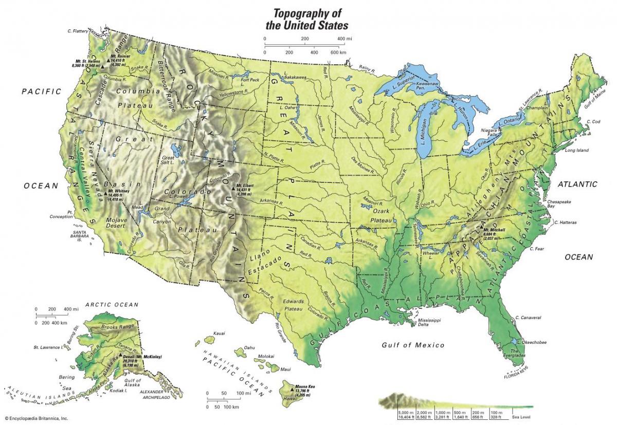 Topografische kaart van de VS